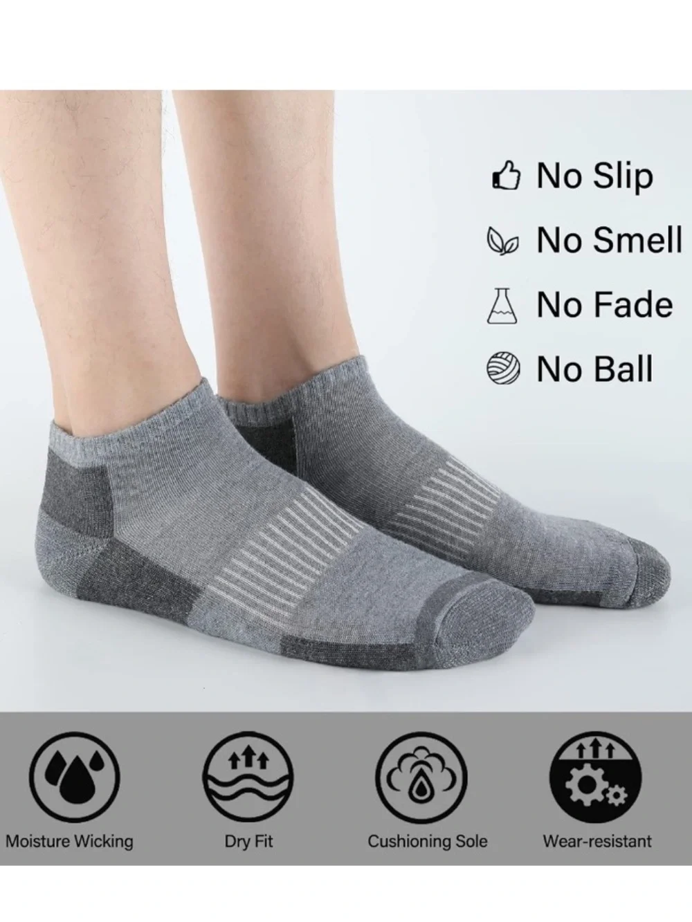 Men's Low-Cut Athletic Socks Gray (12 Pack) Shoe Size 6-11